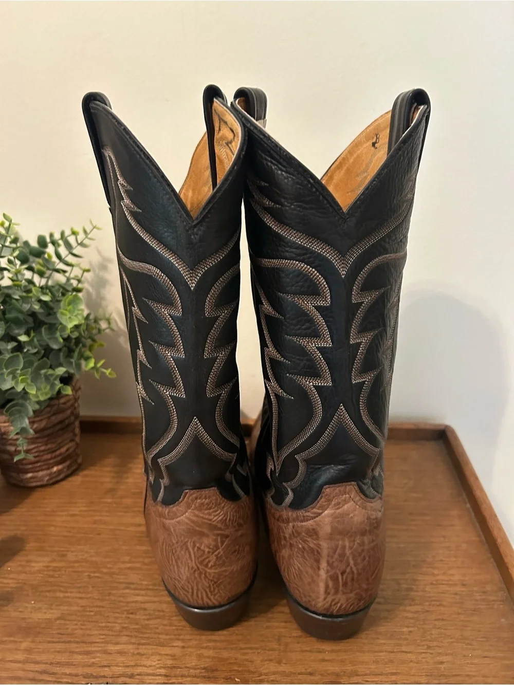 Tony Lama Two Tone Cowboy Boots Mens Size 11 EE Brown Black Made In USA 6171